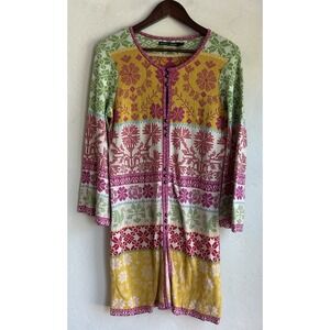 Gudrun Sjoden Cardigan Duster Sweater S Organic Cotton Print Bohemian Lagenlook